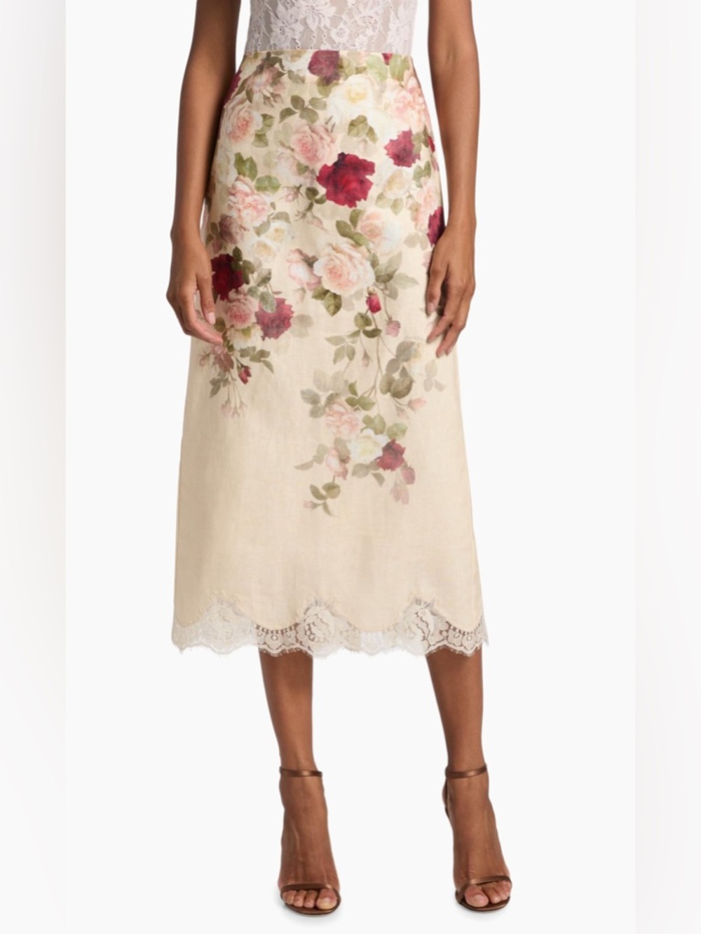 NWT $895 Zimmermann Hypnotic Floral Lace
Trim Linen Pencil Skirt Size AU 2 US 8